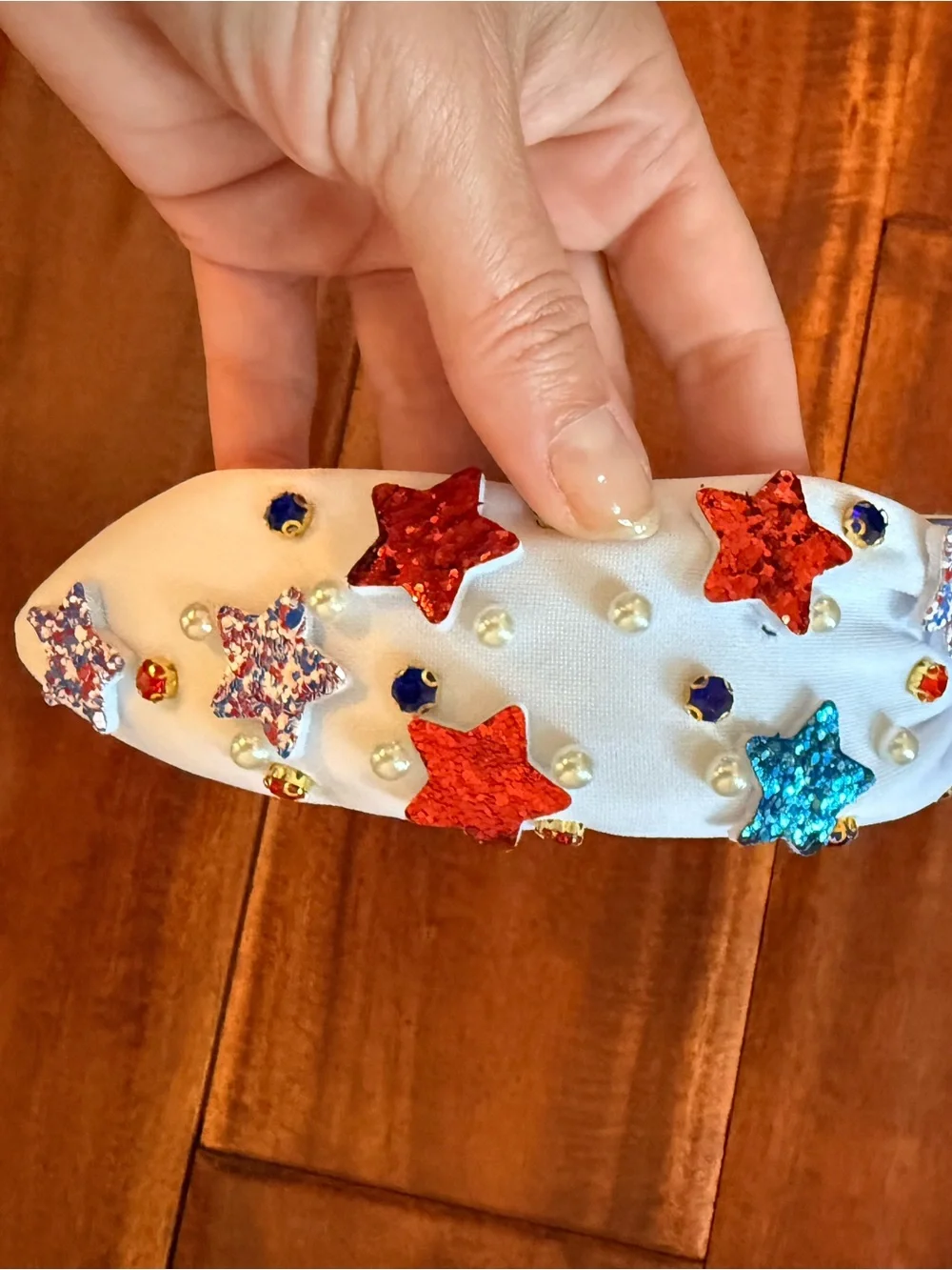 Kirklands White Knotted Headband with Multicolor Gem Accents